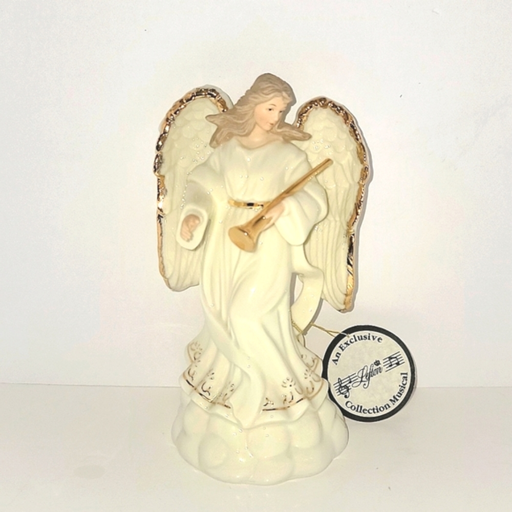 Geo Z Lefton 1998 Angel w/Horn “Adeste Fideles” music box Gold COLLECTIBLE